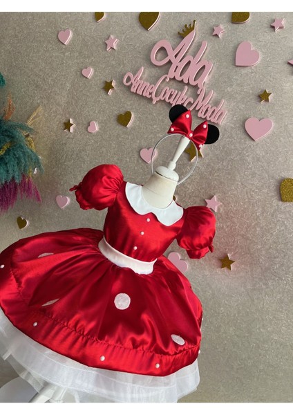 Kız Çocuk Kabarık Tüllü Minnie Mickey Mouse Kırmızı Elbise modelleri