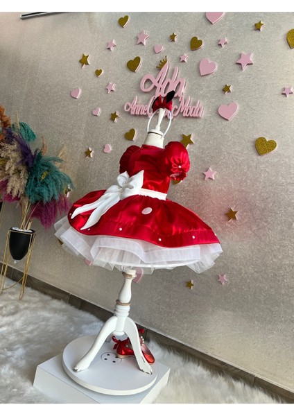 Kız Çocuk Kabarık Tüllü Minnie Mickey Mouse Kırmızı Elbise fırsatları