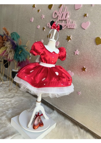 Kız Çocuk Kabarık Tüllü Minnie Mickey Mouse Kırmızı Elbise indirimleri