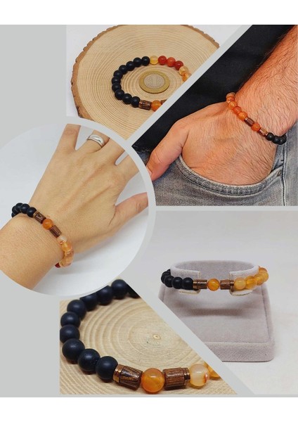 Bal Akik & Oniks Taşı 8mm Tasarım Bileklik Hawaii Model (24015)