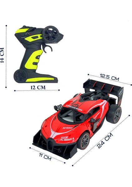 Şarjlı Rc 2.4ghz Işık ve Duman Efektli Metal Uzaktan Kumandalı Araba Yarış Arabası Kırmızı
