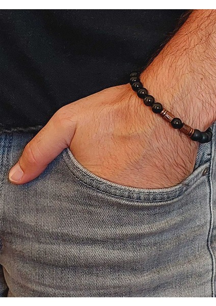 Golden Obsidyen & Oniks Taşı 8mm Tasarım Bileklik Hawaii Model (1250) modelleri