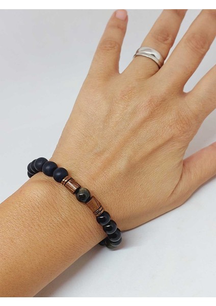 Golden Obsidyen & Oniks Taşı 8mm Tasarım Bileklik Hawaii Model (1250) fırsatları