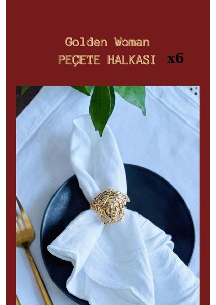 6 Adet Gold Face Metal Peçete Halkası - Napkin Ring modelleri