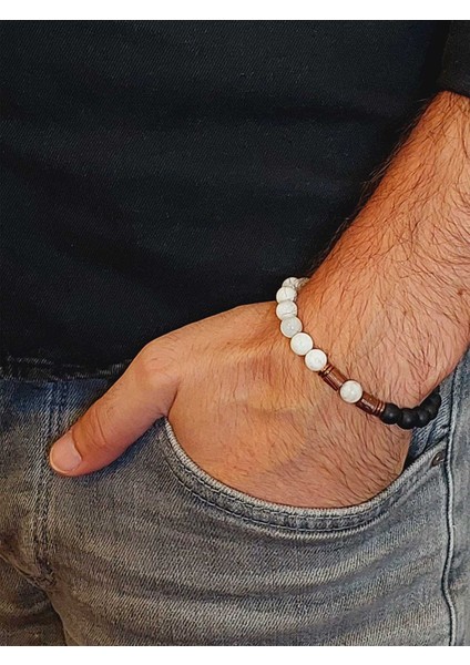 Aytaşı & Oniks Taşı 8mm Tasarım Bileklik Hawaii Model (9336)