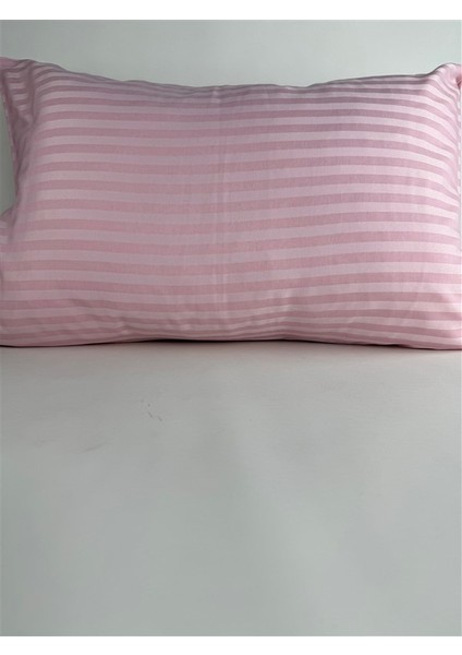 Çizgili Saten Pudra 2 Adet 50X70 Yastık Kılıfı modelleri