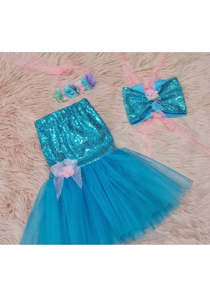 Kız Çocuk Tüllü Mavi Deniz Kızı Kostümü