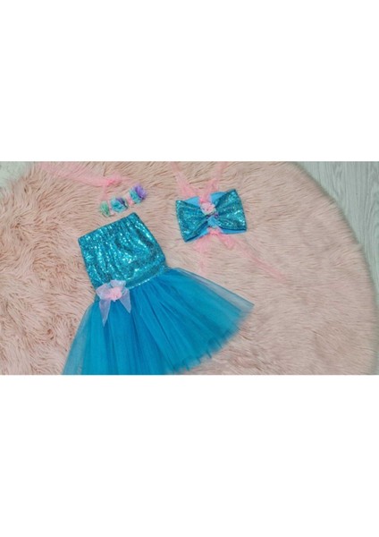 Kız Çocuk Tüllü Mavi Deniz Kızı Kostümü fırsatları