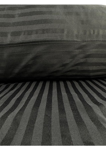 Çizgili Saten Siyah 2 Adet 50X70 Yastık Kılıfı