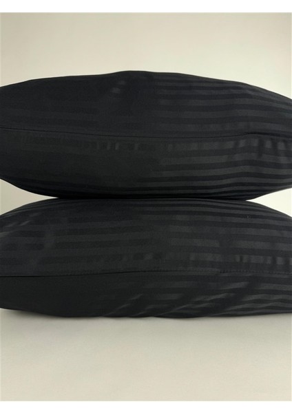 Çizgili Saten Siyah 2 Adet 50X70 Yastık Kılıfı fiyatları