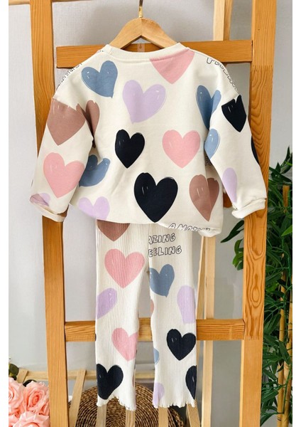 (2-7 Yaş) Kalp Baskılı Amazing Kız Çocuk Taytlı 2 li takım - Krem fiyatları