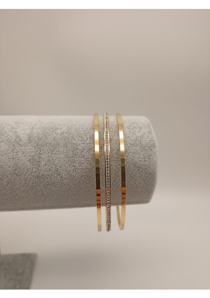 Tılsım Accesories Ajda Bilezik Çelik Zirkon Taşlı Üçlü Gold 20,50CM 6.4