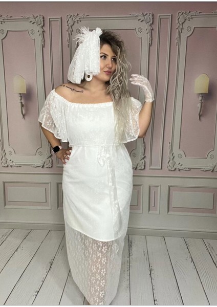 Büyük Beden Beyaz Elbise, Nikah Elbisesi, Dantel Elbise, After Party Elbise fırsatları