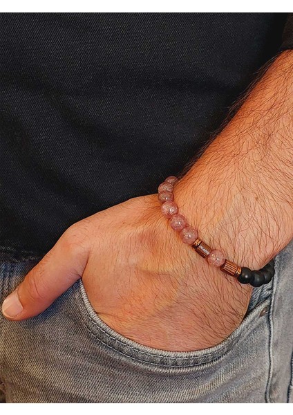 Çilek Kuvars & Oniks Taşı 8mm Tasarım Bileklik Hawaii Model (9778) modelleri