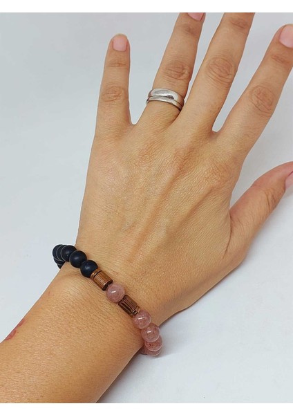 Çilek Kuvars & Oniks Taşı 8mm Tasarım Bileklik Hawaii Model (9778) fırsatları