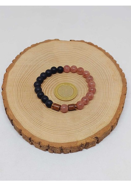 Çilek Kuvars & Oniks Taşı 8mm Tasarım Bileklik Hawaii Model (9778) indirimleri
