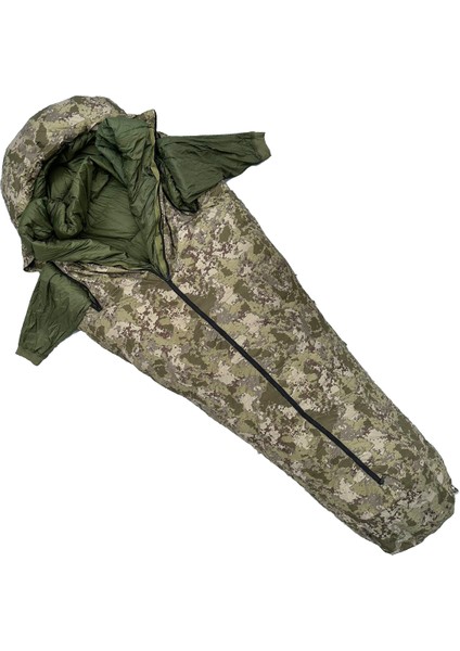 Snag Military -44C 800 Fill Kamuflaj Kaz Tüyü Ultralight Uyku Tulumu (Kolları Çıkabilir)