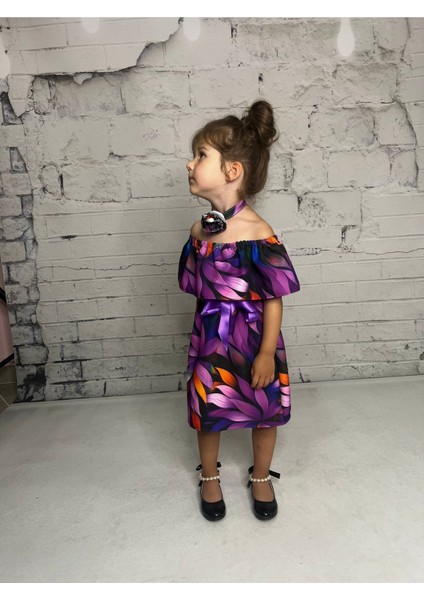 Kız Çocuk Renkli Çiçekli Madonna Yaka Elbise indirimleri