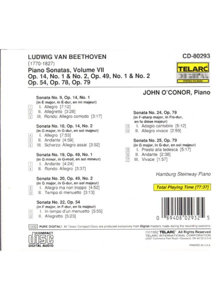 Ludwig Van Beethoven, John O'conor – Piano Sonatas Volume Vııı