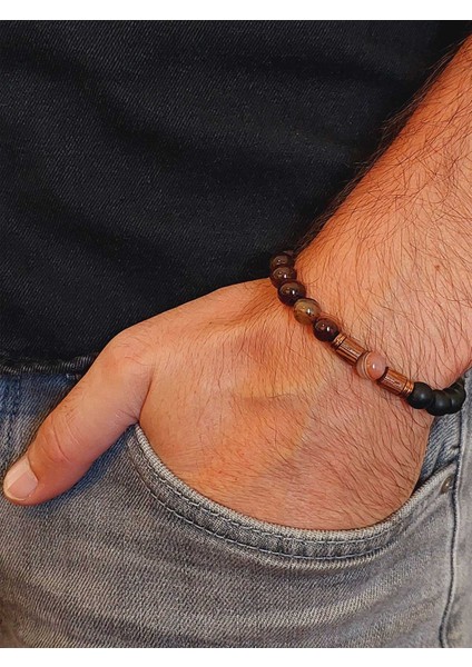 Siyah Alacalı Akik & Oniks Taşı 8mm Tasarım Bileklik Hawaii Model (3605) modelleri