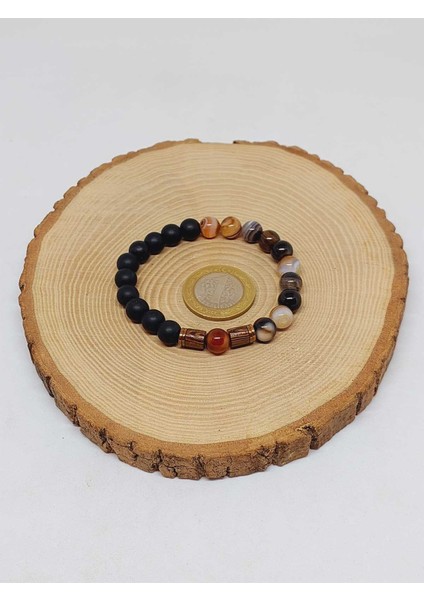 Siyah Alacalı Akik & Oniks Taşı 8mm Tasarım Bileklik Hawaii Model (3605) indirimleri