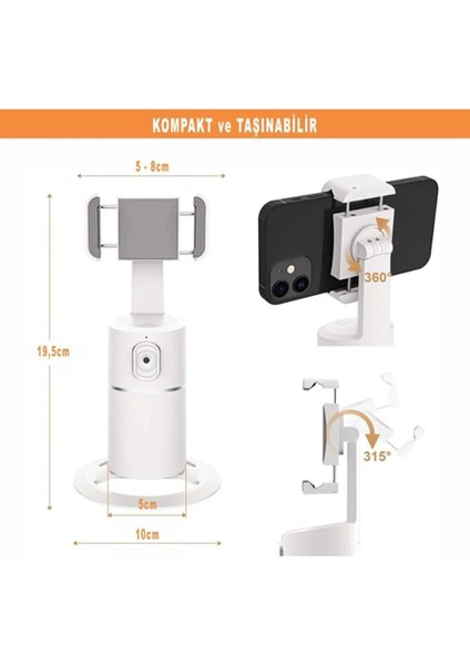 Shopfast Gimbal 360° Yüz Izleme Vücut Izleme Telefon Tutucu Telefon Selfie Aı Yapay Zeka Destekli Telefon Gimbali