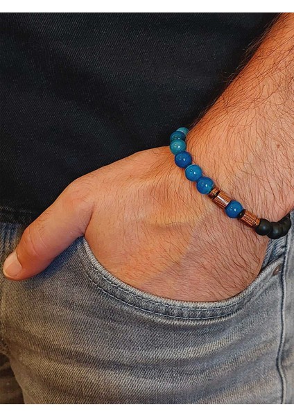 Mavi Akik & Oniks Taşı 8mm Tasarım Bileklik Hawaii Model (4001) modelleri