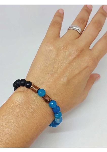 Mavi Akik & Oniks Taşı 8mm Tasarım Bileklik Hawaii Model (4001) fırsatları