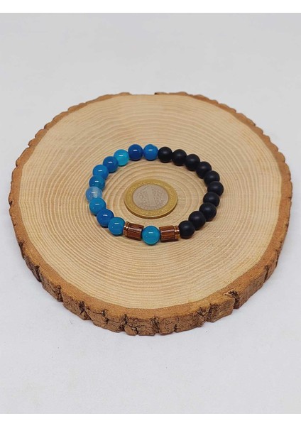Mavi Akik & Oniks Taşı 8mm Tasarım Bileklik Hawaii Model (4001) indirimleri