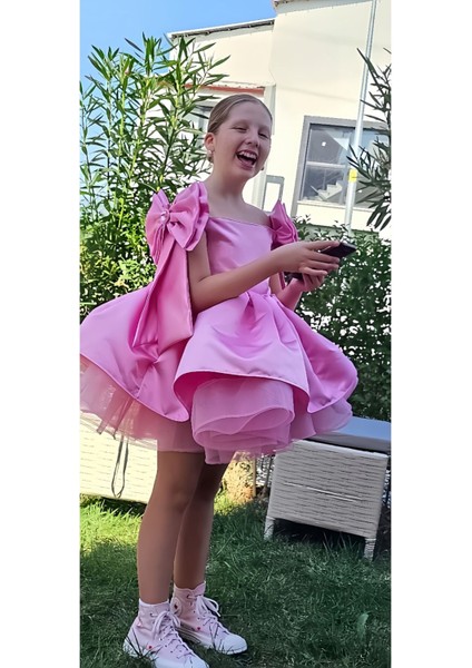 Kız Çocuk Pembe Kabarık Elbise, Pembe Grenli Saten Elbise fiyatları