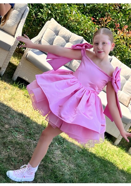 Kız Çocuk Pembe Kabarık Elbise, Pembe Grenli Saten Elbise modelleri