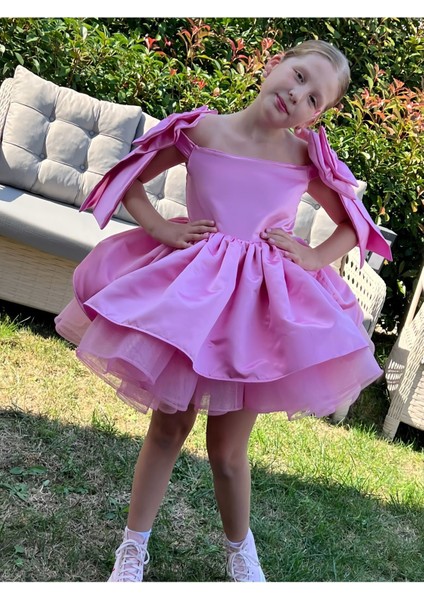 Kız Çocuk Pembe Kabarık Elbise, Pembe Grenli Saten Elbise fırsatları