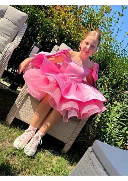 Kız Çocuk Pembe Kabarık Elbise, Pembe Grenli Saten Elbise indirimleri