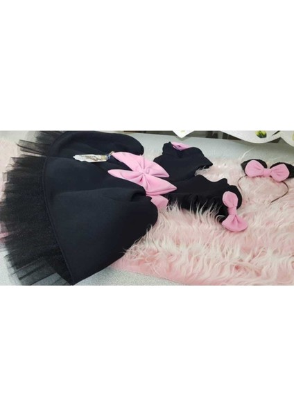 Kız Çocuk Siyah Tüllü Kabarık Elbise Pembe Kemer ve Fiyonk Detaylı modelleri