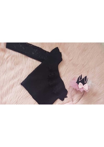 Kız Çocuk Abiye Pembe Tüllü Balık Etek Siyah Dantel Bluz Takım modelleri