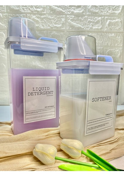 2li Ölçü Kapaklı 2300ML Sıvı Deterjan/1800ml Yumuşatıcı Kabı Vakumlu Akrilik Banyo Düzenleyici Set