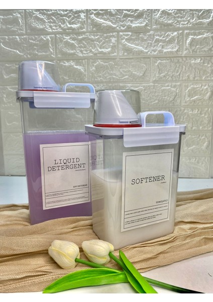 2li Ölçü Kapaklı 2300ML Sıvı Deterjan/1800ml Yumuşatıcı Kabı Vakumlu Akrilik Banyo Düzenleyici Set modelleri