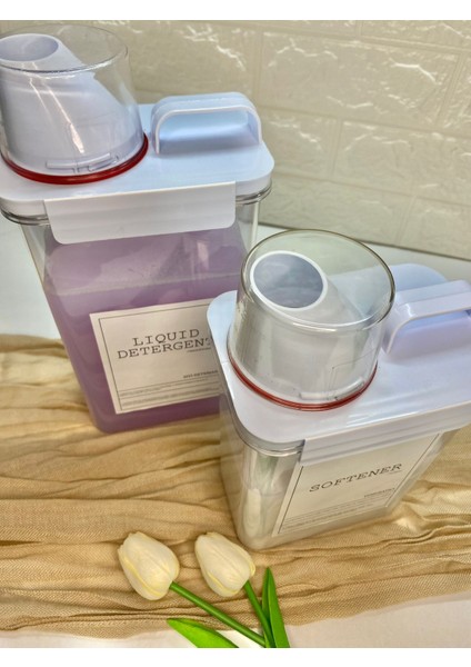 2li Ölçü Kapaklı 2300ML Sıvı Deterjan/1800ml Yumuşatıcı Kabı Vakumlu Akrilik Banyo Düzenleyici Set fırsatları
