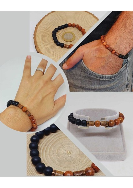Kan Ağacı & Oniks Taşı 8mm Tasarım Bileklik Hawaii Model (5130)