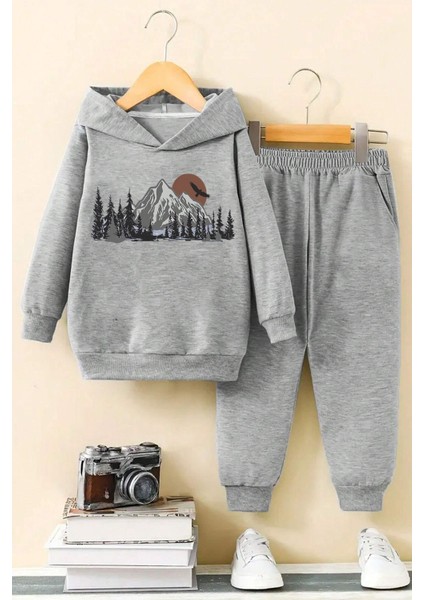 Uygun Tarz Manzara Baskılı Erkek - Kız Rahat Eşofman Takımı fiyatları