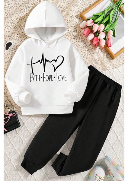 Uygun Tarz Nabız Kalp Baskılı Erkek - Kız Rahat Eşofman Takımı