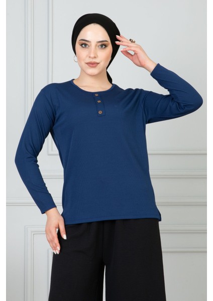 Kadın Anne Fitilli Uzun Kol Likralı Penye Bluz modelleri