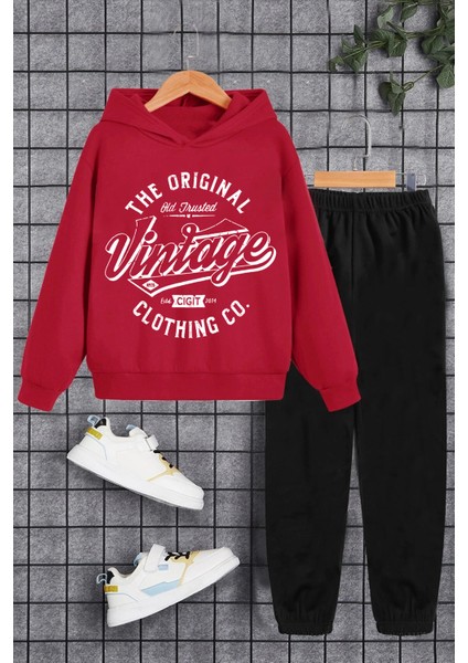 Uygun Tarz Vintage Baskılı Erkek - Kız Rahat Eşofman Takımı