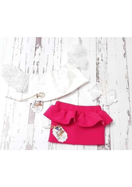 Kız Çocuk Fırfırlı Etek Dantel Bluz Takım