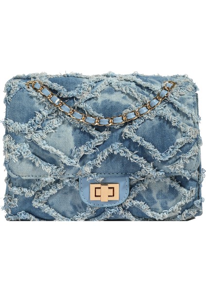 Çapraz Askılı Yırtık Kot Detaylı Kadın Omuz Çantası (Yurt Dışından)