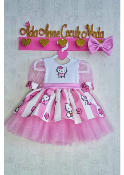 Kız Çocuk Pembe Kabarık Tüllü Hello Kitty Elbise