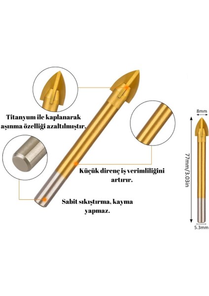 8 mm Cam Seramik Delme Matkap Ucu