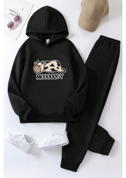 Uygun Tarz Mooooody Baskılı Erkek - Kız Rahat Eşofman Takımı