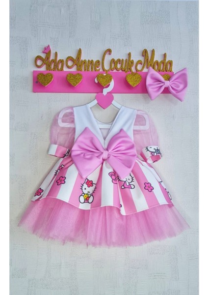Kız Çocuk Pembe Kabarık Tüllü Hello Kitty Elbise