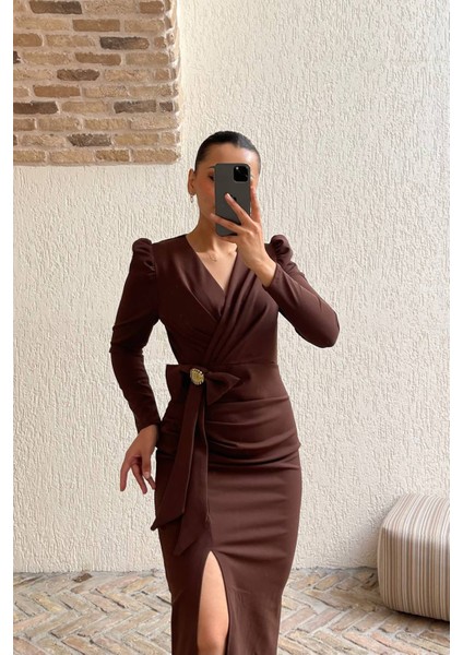 Neşeli Butik Kadın Fiyonk Detaylı Likralı Kalem Elbise NBMY3565